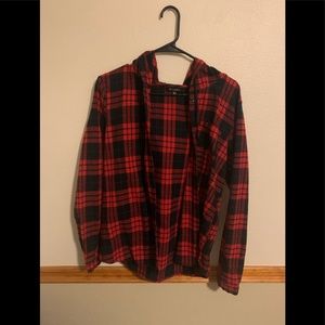Plaid Button Hooded Top